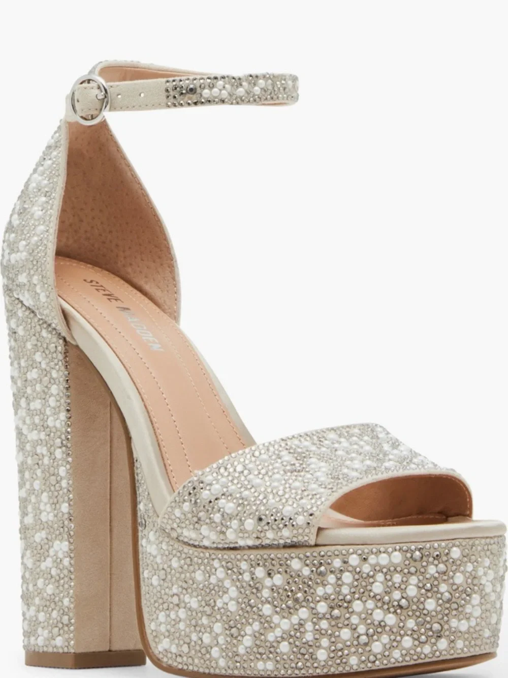 Steve Madden Pearl & Crystal Embellished Platform Sandal in Ivory - Picture 1 of 4